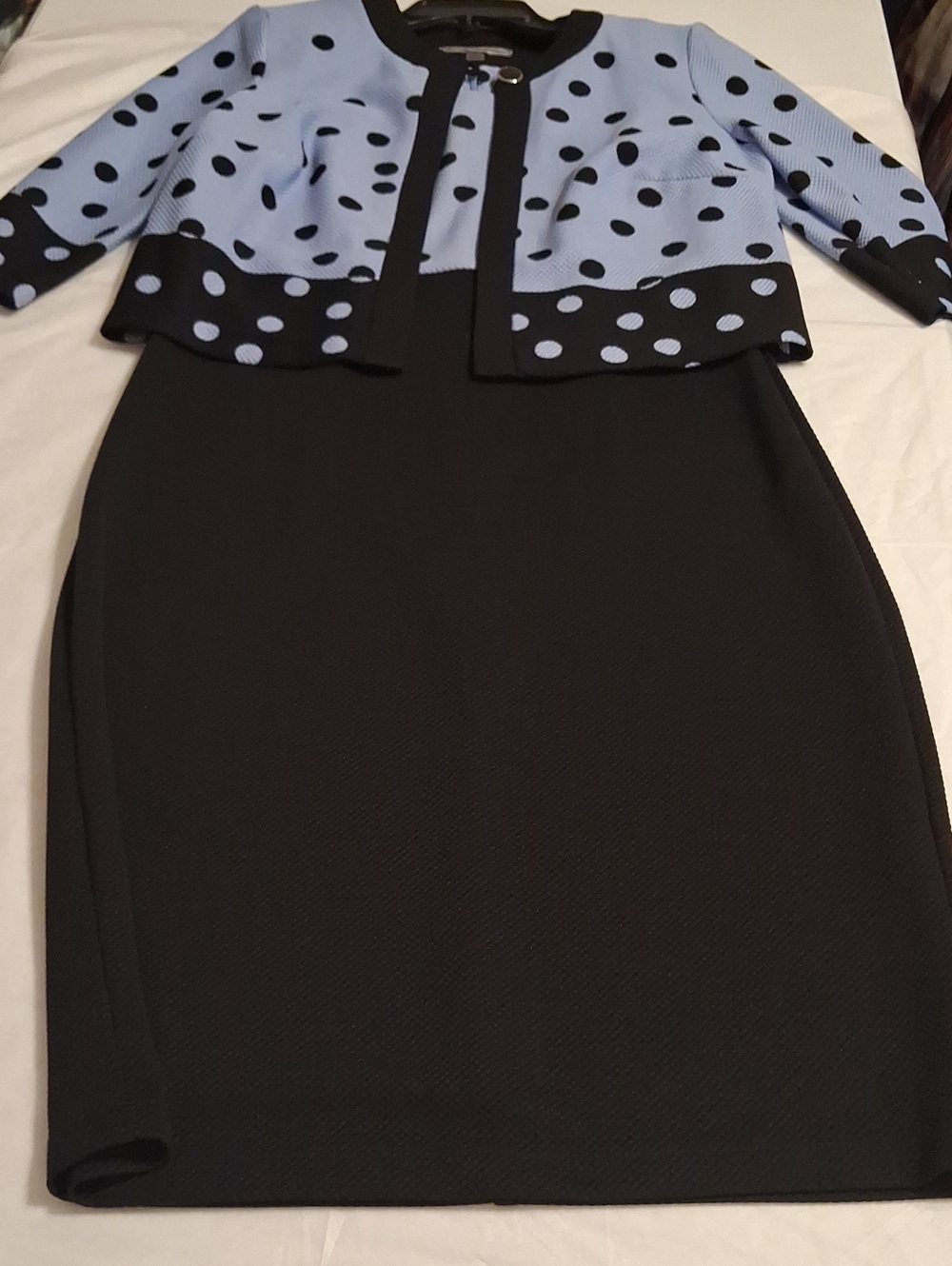 Danny & Nicole Black Pencil Dress with Light Blue Polka Dot Jacket